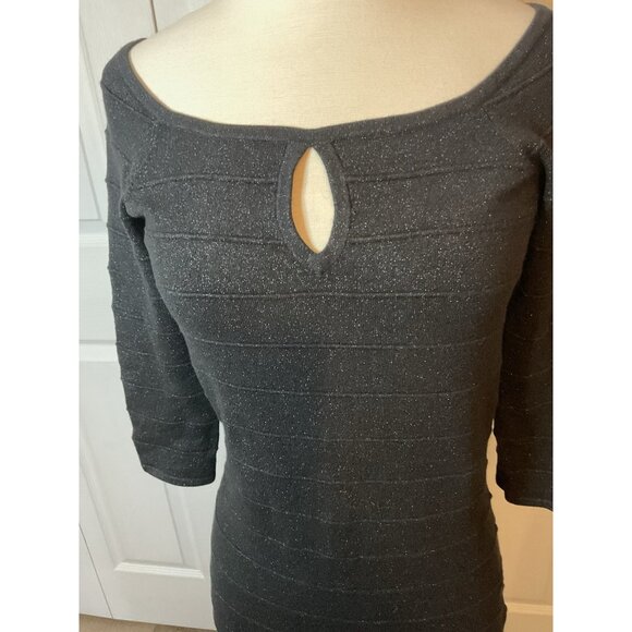 Express Black Metallic Cocktail Party Sweater Dress Knee Length Size Medium - Picture 2 of 5